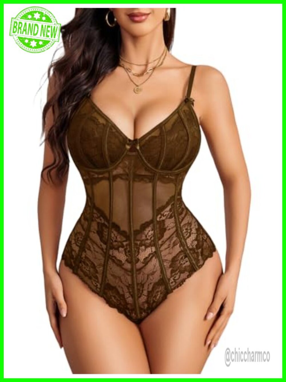 Lace Mesh Bodysuit Snap Crotch Underwire V Neck Sexy One Piece
